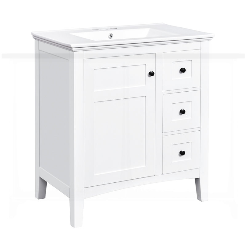 Meuble-lavabo de 30 po avec lavabo en céramique, Blanc
