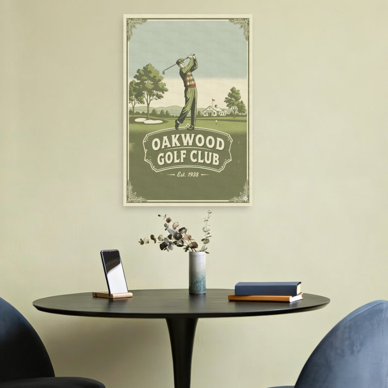 «Classic Golf Club Swing», art mural rétro classique rétro, paysage, 24" H x 16" W