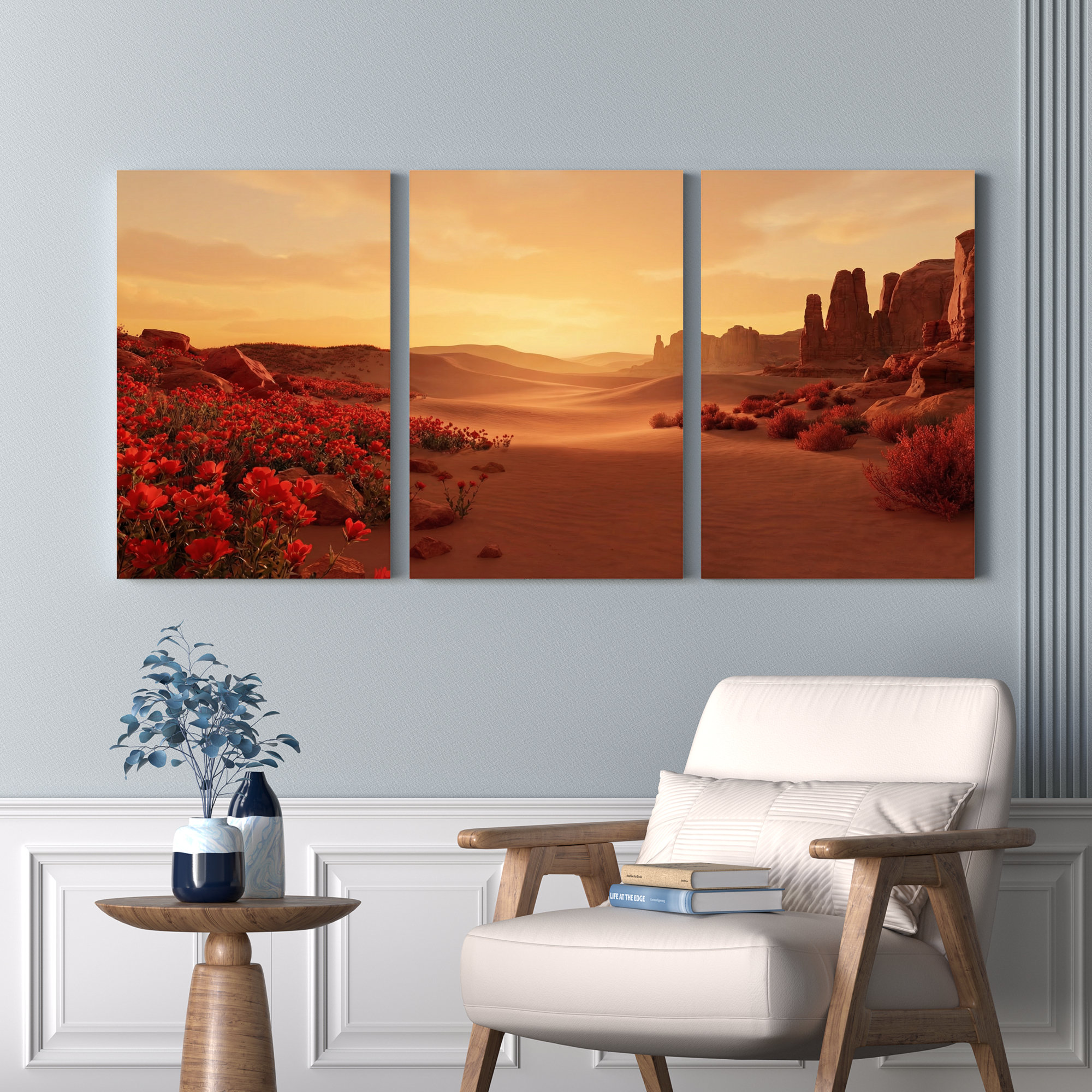 Winston Porter Desert Landscape With Red Flowers And Rock Formations ...