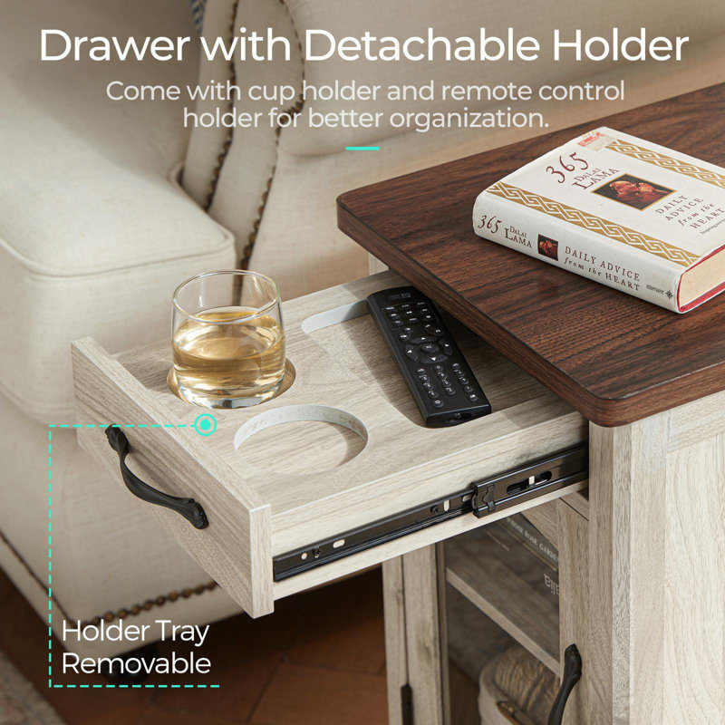 Drawer Chairside End Table With Cup Holder Charging Station