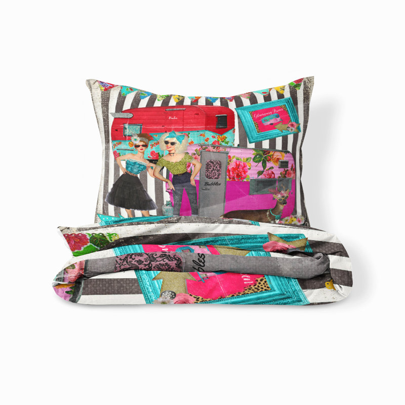  Ensemble de housse de couette pour filles Glamping, Housse de couette très grand + 2 taies décoratives