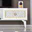 Meuble télé Catena avec option de fixation murale, blanc et or, 59,1 po x 17,6 po x 11,6 po Catena | Panneau de particules 100% mélaminé, plusieurs tablettes, design géométrique élégant | Parfait pour le salon et les espaces de divertissement-108199811