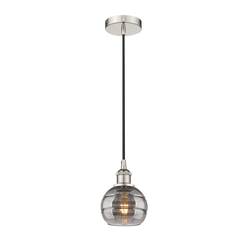 Luminaire suspendu 1 lumière Edison Bienes-616-G556, Gris fumée clair, Nickel poli, H 7,88 po x l 5,88 po x P 5,88 po