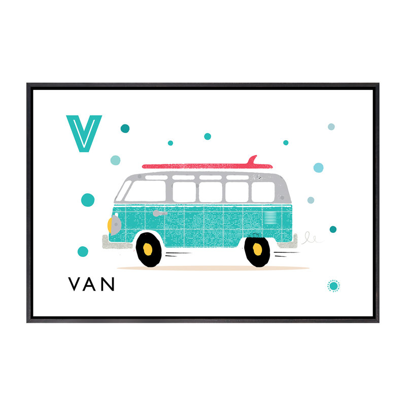 V is for van - imprimé, Pas de tapis, Toile avec cadre noir patiné, H 18 po x l 26 po x P 1,5 po