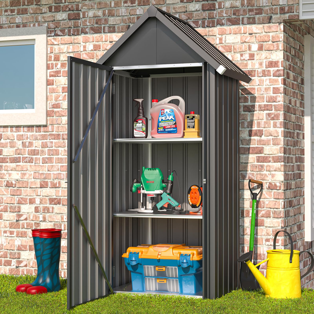 AECOJOY Waterproof Outdoor Storage Cabinet with Shelves, Lockable Metal ...