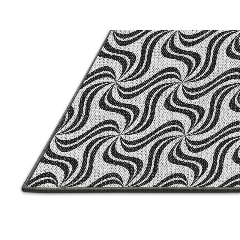 Tapis noir/blanc à motifs, Rectangle 7 pi x 10 pi