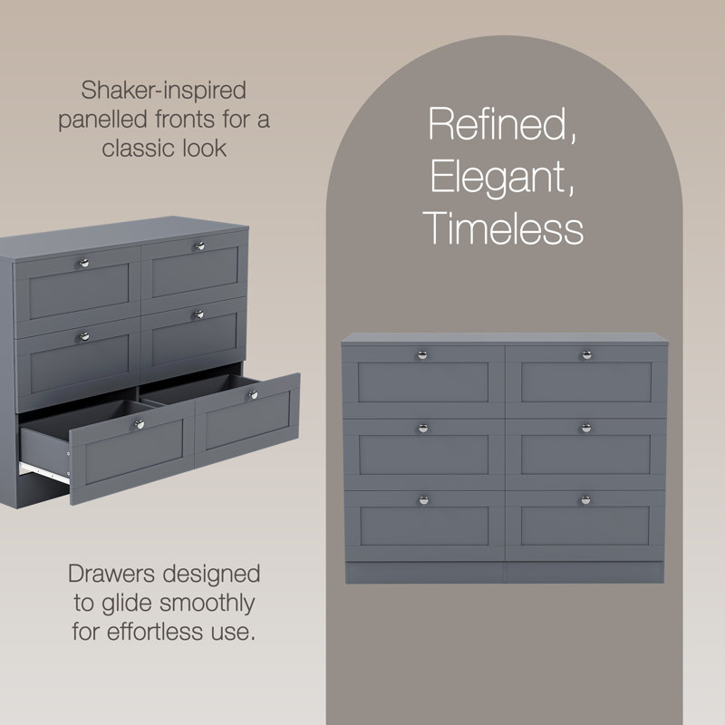 Tasneem 6 Drawer Chest of Drawers Bedroom Storage Unit Clothes Storage Cabinet Bedroom Living Room Hallway Furniture, Grey