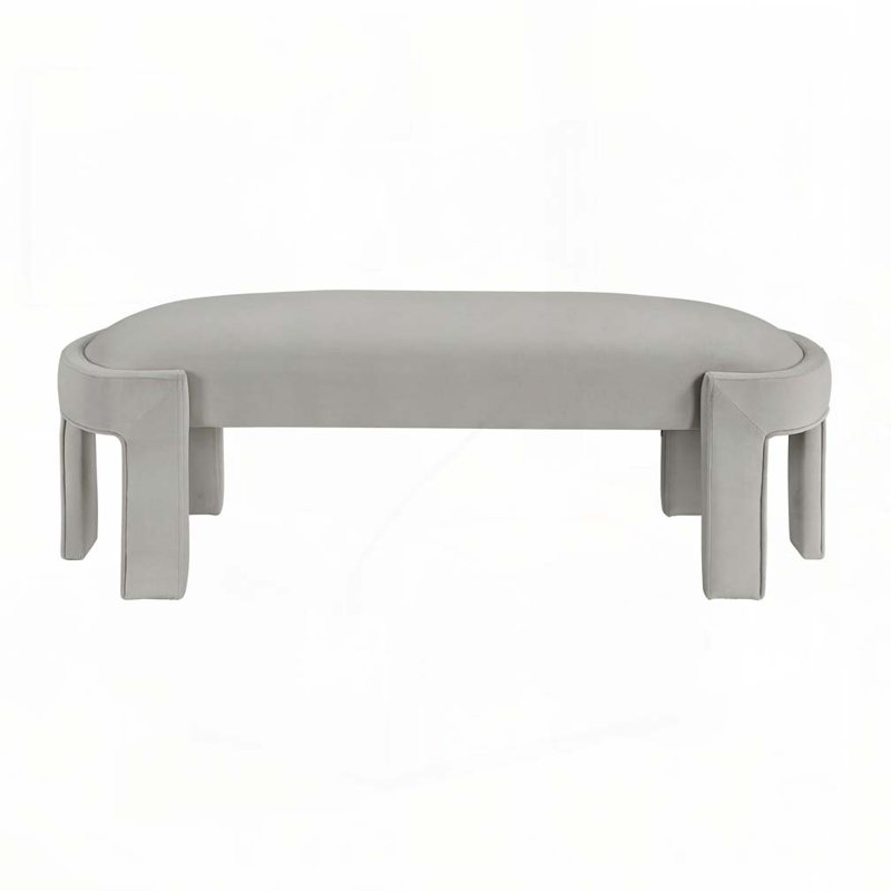 Velvet Fabric  Upholstered Bench, Taupe