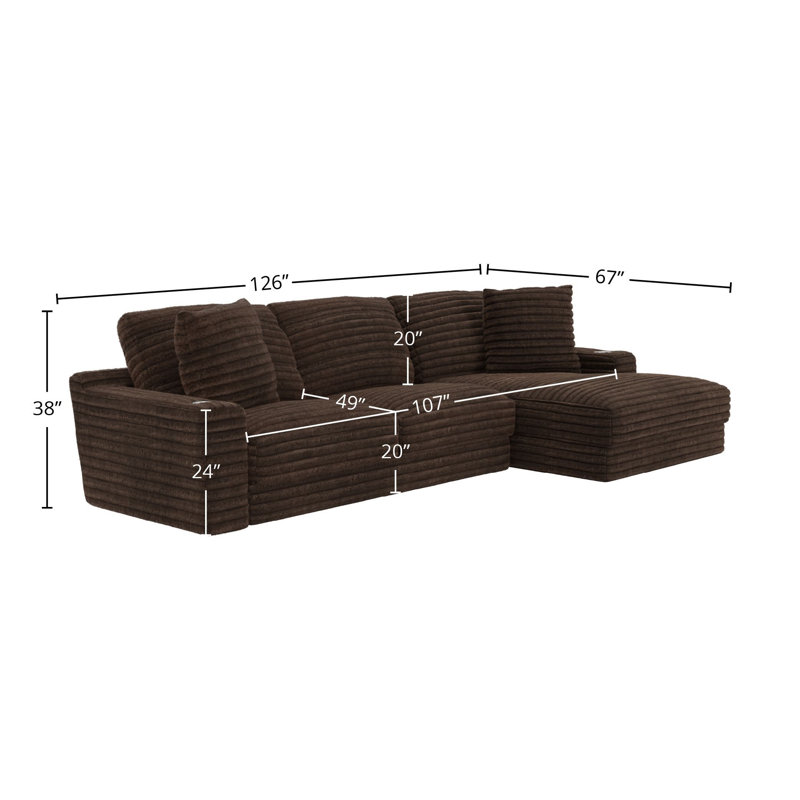  Canapé modulaire en tissu Ocossio, Orienté à droite, Polyester brun