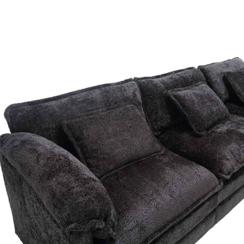 Coussin en L à mémoire de forme surdimensionné en chenille surdimensionné de 112 po Living Room, Noir