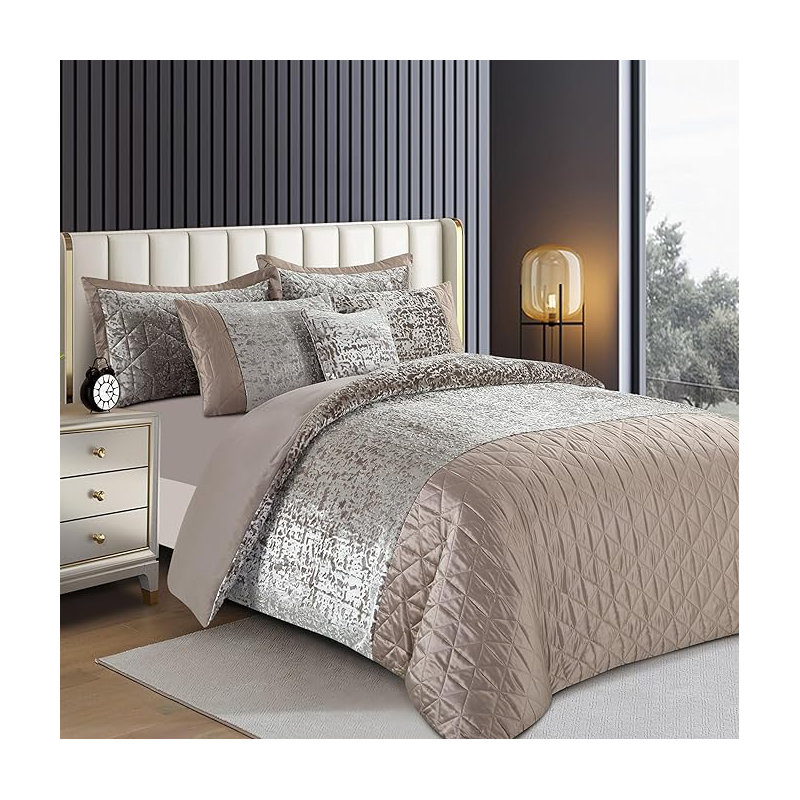 Aerith Velvet Solid Colour Duvet Cover Set with Pillowcases, King Duvet Cover Set +2 Standard Pillowcases, Mink