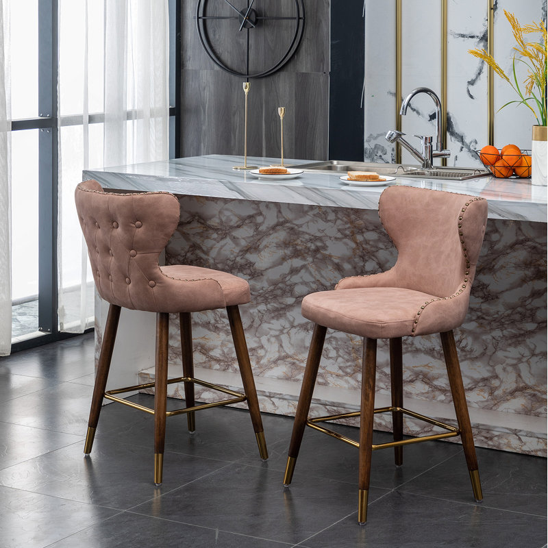 Ensemble de 2 tabourets de comptoir Nevis Mid-Century, Rose