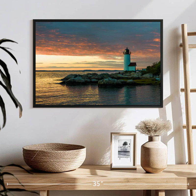 Coucher de soleil sur le phare d'Annisquam, 25 po x 17 po, Cadre flottant noir