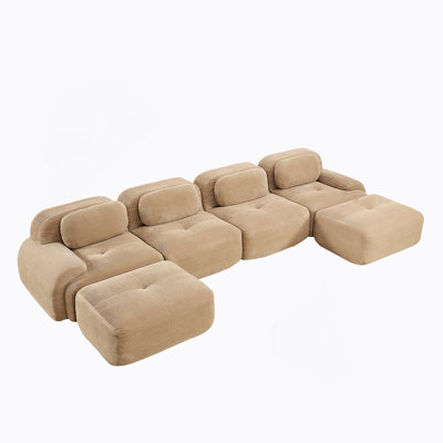 Canapé modulaire en U sans assemblage Tissu en velours côtelé respirant 32D à haute résilience avec accoudoirs courbés extra-larges Conception ergonomique adaptée aux animaux de compagnie pour les salons, chambres à coucher, chameau