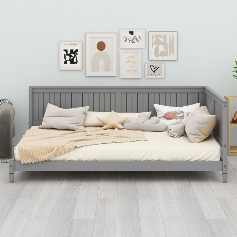 Lit de jour / canapé en bois, Gris, Lit double