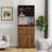 Farmhouse Kitchen Wine Hutch with Glass Rack and Open Storage in Walnut Brown