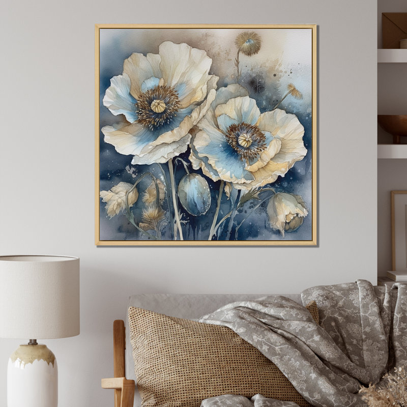 «Blue Poppy Serenity I», reproduction sur toile, Cadre naturel flottant, H 16 po x l 16 po x P 1 po