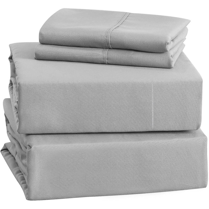 Ensemble de draps en microfibre brossée douce Hotel Luxury avec draps et taies d'oreiller très doux, Argent