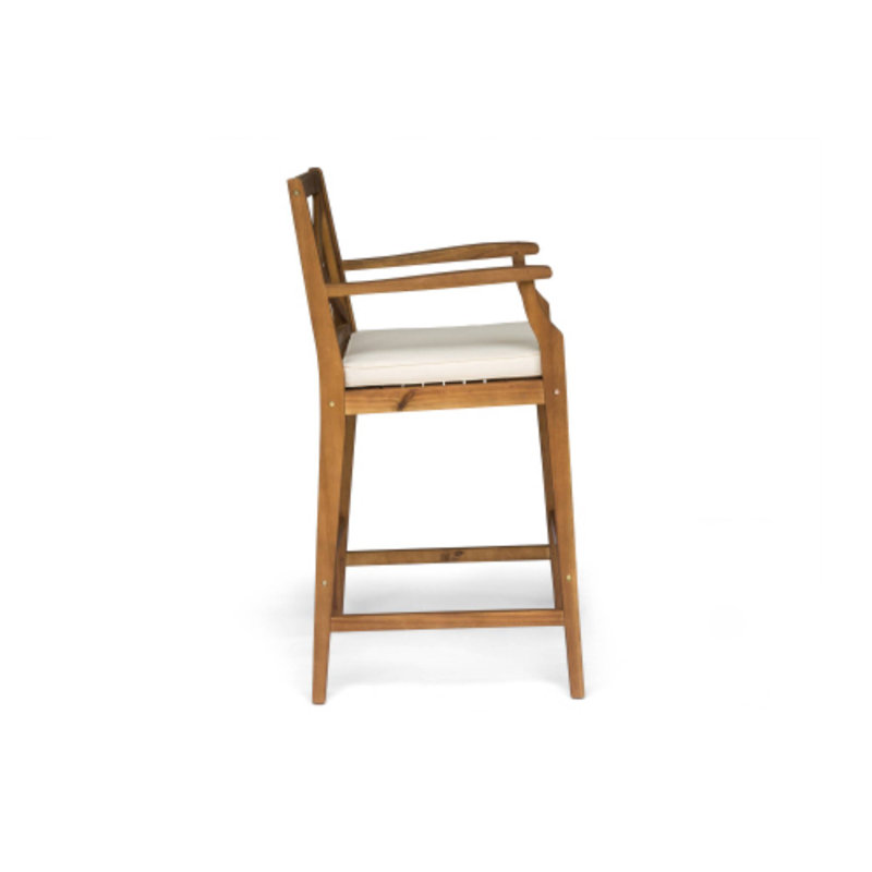 Ensemble de 2 tabourets de bar en bois à dossier croisé et coussins pour patio / intérieur