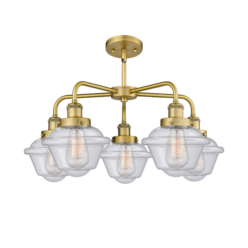 Grourke 5 - Light Glass Dimmable Chandelier, Seedy, Brushed Brass