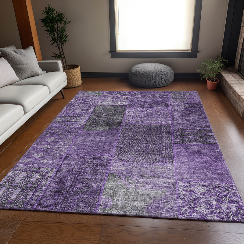 Premium Machine Washable Prisco Eggplant Rug, Rectangle 5' x 7'6"