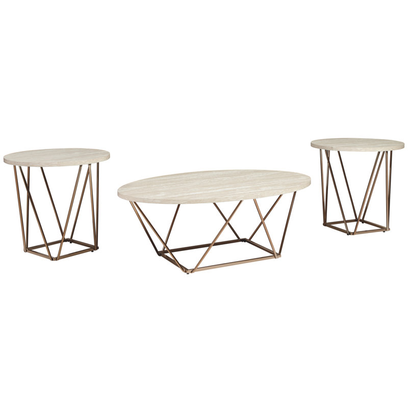 Lembo 3 - Piece Living Room Table Set, White/Gold