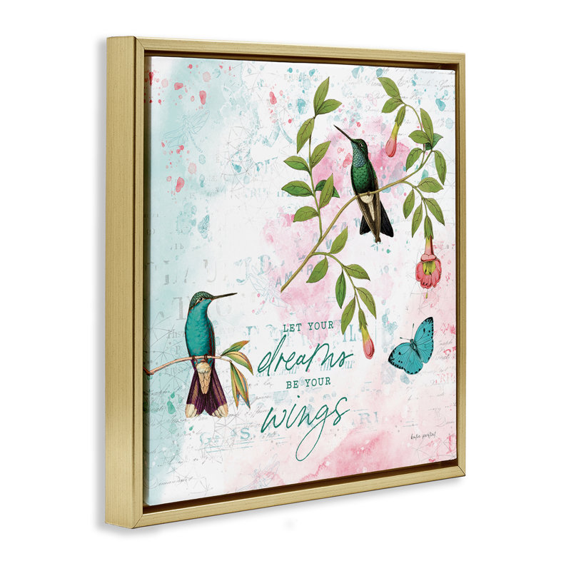  «Let Your Dreams Be Wings Floater», art mural sur toile par Katie pertiet, H 18 po x l 18 po, Cadre flottant métallique doré