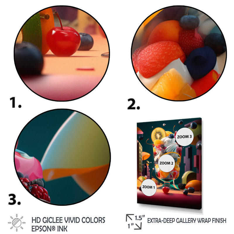 Kiyoko, mélange artistique de fruits frais IV, H 20 po x l 12 po x P 1 po