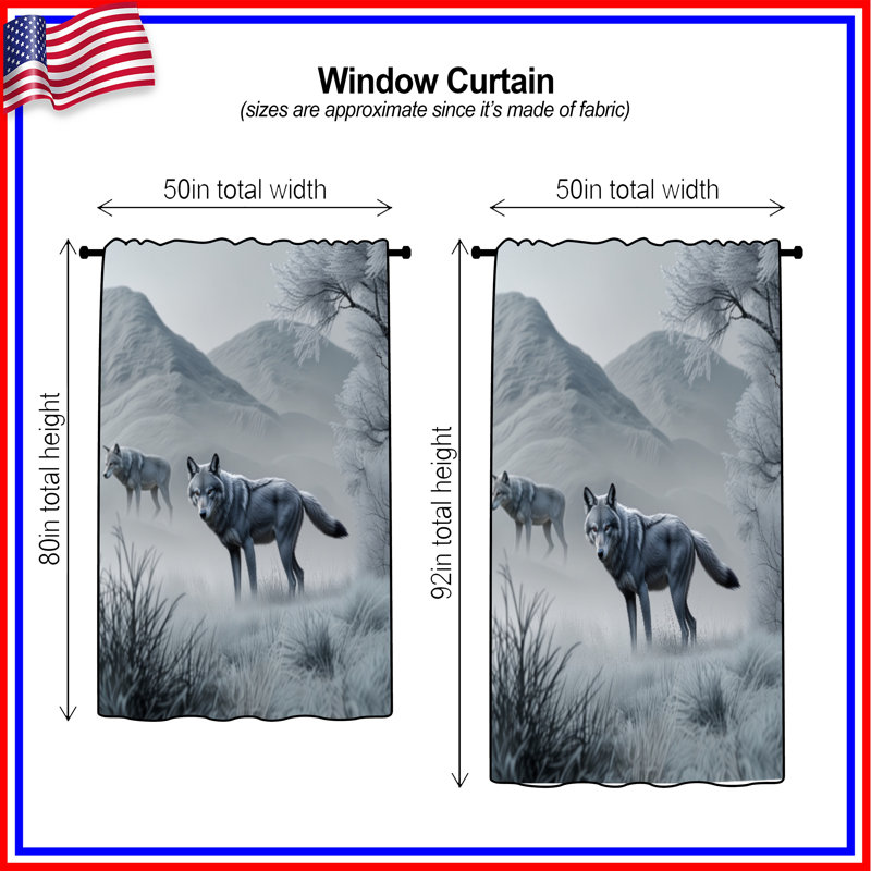 Rideaux gris loups gris en hiver, 50 po x 92 po - 1 panneau, Transparent