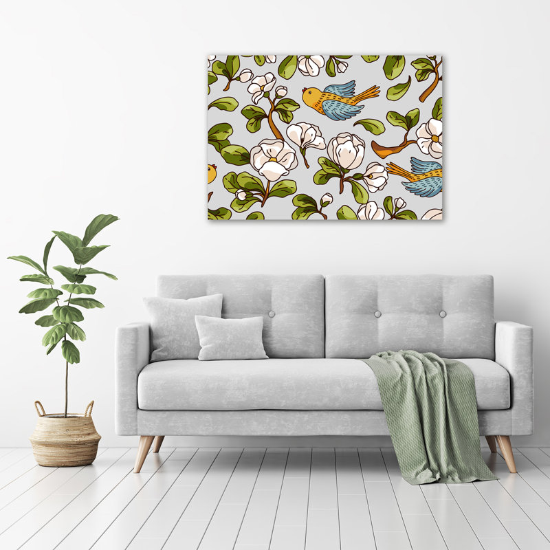 Flowers And Birds - Wrapped Canvas Print