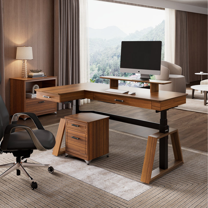 Rachele 63'' L-shaped Standing Desk with Riser, Left Hand Return