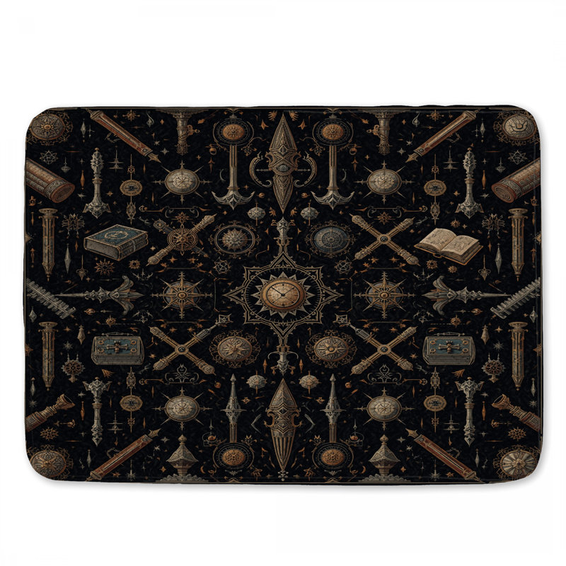 Steampunk Compass Motifs Bath Mat, 24in W x 17in L