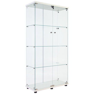 Lighted Two Door Glass Cabinet With 4 Shelves - White, Lights, 12 Color Options, 66.25H X 31.68L 14.72W, 5Mm Tempered Glass, Solid Wood Cover Boards, Safer And 4-Shelf White Display Battery Variants