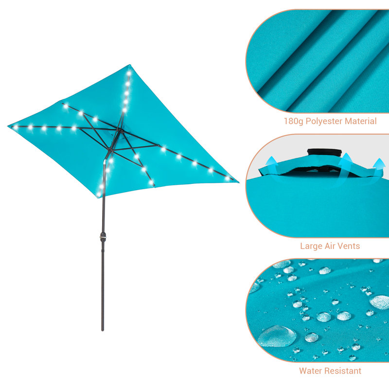 Parasol de marché rectangulaire 10 pi x 6,5 pi Lunsford, Bleu aqua