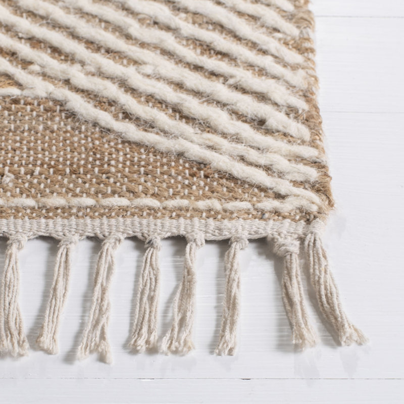 Tapis géométrique en jute et en laine tissé à la main, Rectangle 2 pi 3 po x 5 pi