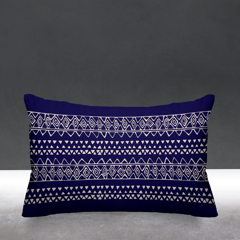 Titi Geometric Outdoor Reversible Throw Pillow, Navy Blue