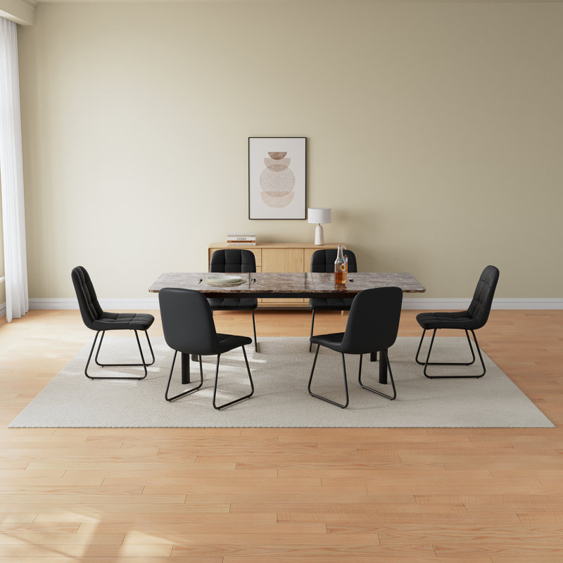 7 Piece Mdf Dining Table Set, Extendable Rectangular Table , Modern Kitchen Dining Table Set, Dining Table With 6 Dining Chairs
