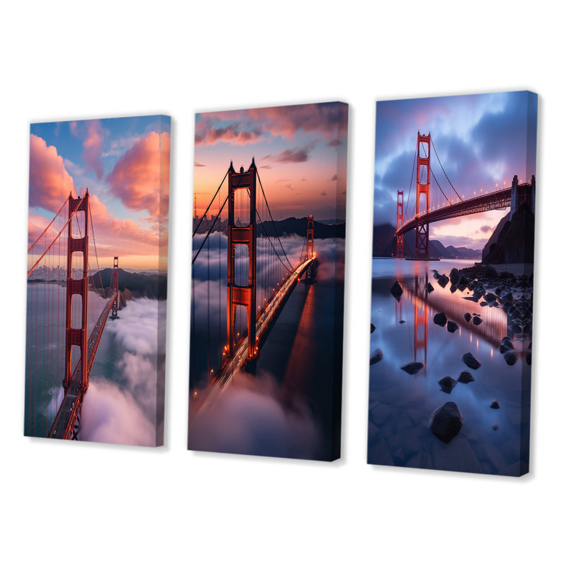 «San Francisco Golden Gate Dream», 3 pièces sur toile, Toile tendue, H 20 po x l 36 po
