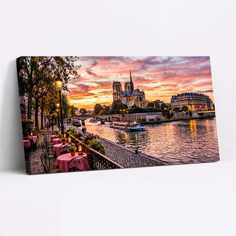 Ensemble de 1 tableau sur toile « Coucher de soleil à Paris », 32“W x 16”H, Wrapped Canvas