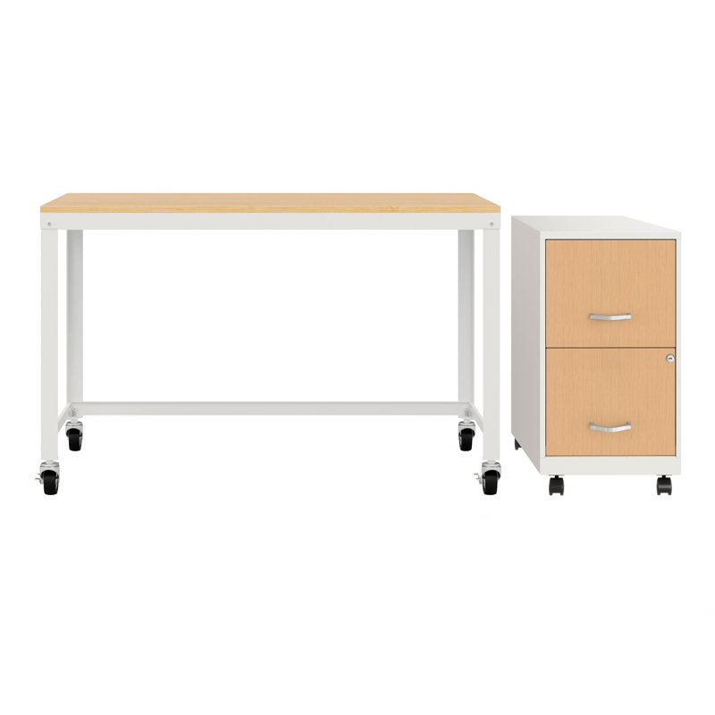 Ensemble de bureau et de rangement en bois pour bureau à domicile, Blanc