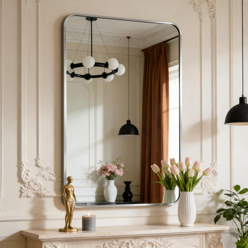 Miroir mural Mercedita, Argent, 36 po x 24 po