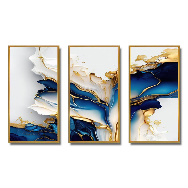 Abstract Geode Gold and Blue Marble Canvas Art Set