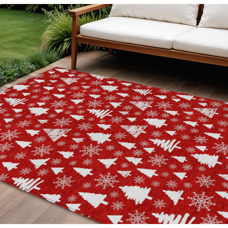 Tapis lavable d'intérieur/extérieur à motif cerf rouge et ivoire, 2,44 m x 3,05 m