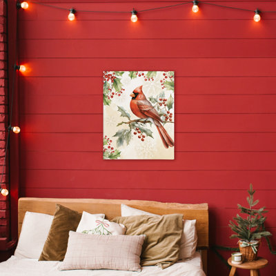 Cardinal sur toile de branche de houx, design par Nicole DeCamp