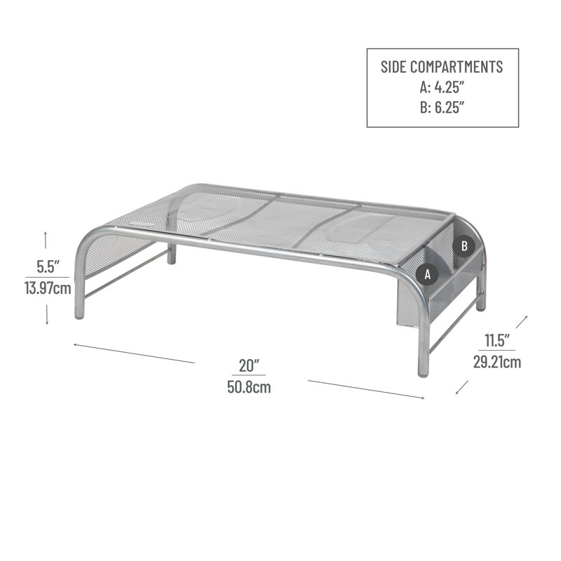 Silver Metal Mesh Monitor Stand with Side Storage