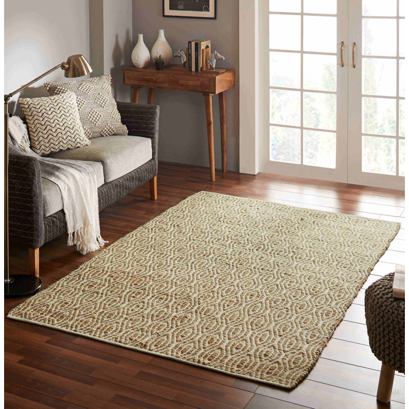 Tapis naturel tissé à plat à la main Chen Ikat, Rectangle 5 pi x 7 pi
