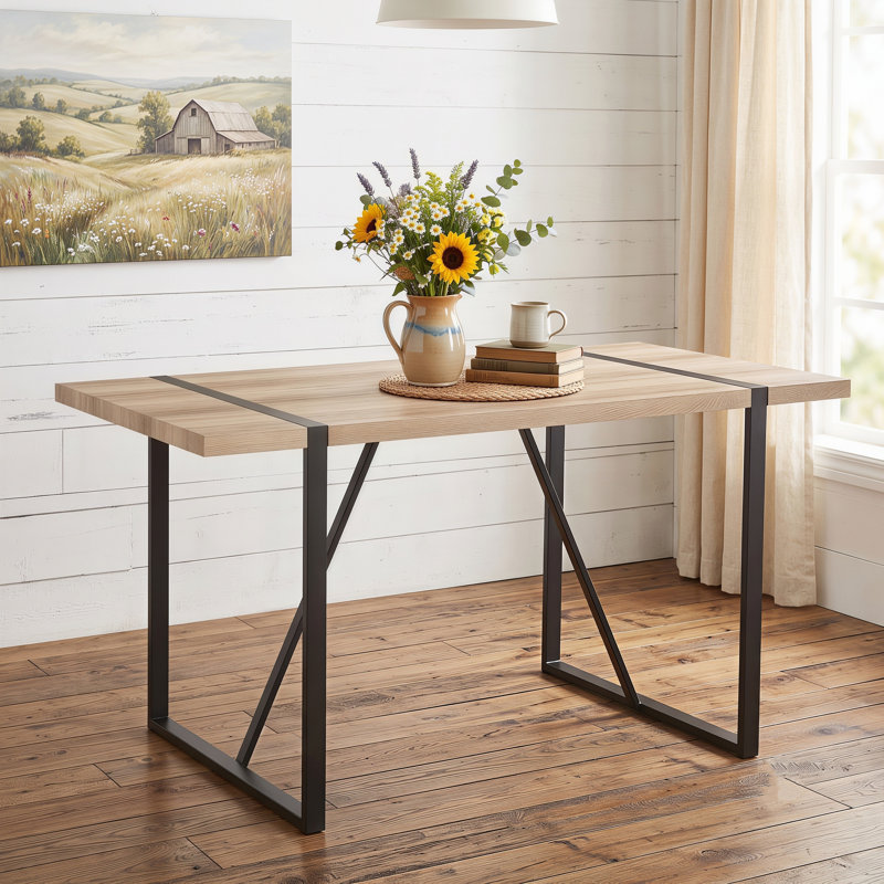 Table de salle à manger moderne de style industriel de 140 cm (55,1 pouces) pour 4 à 6 personnes avec structure en métal