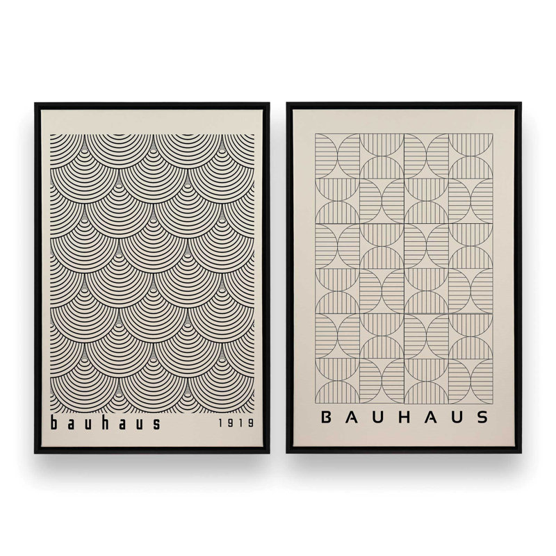 Bauhaus Abstract Precision Set of 2 Canvas Prints in a Maple Frame, 36" x 24", Cadre flottant, Noir satiné, H 31 po x l 42 po