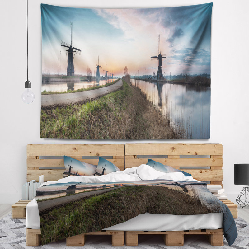 Tapisserie panorama landscape kinderdijk holland, H 32 po x l 39 po