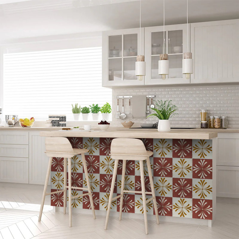 8x8-inch Dark Red and Beige Vinyl Peel and Stick Mosaic Tile Set